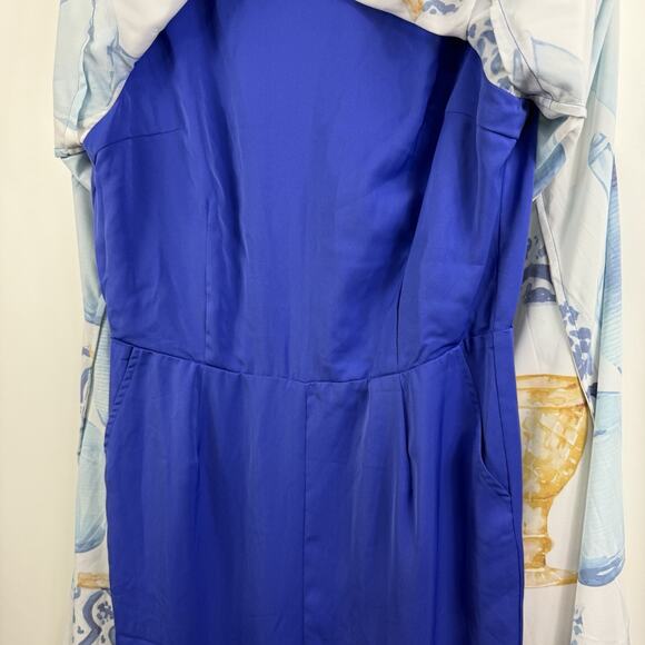 Sassy Jones New Zena Layered Cape Jumpsuit Small Blue Vase Print Puff Sleeve - Picture 6 of 16